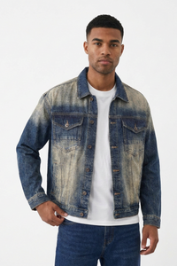 Men's Western Retro Color Block Classic Fit Denim Jacket