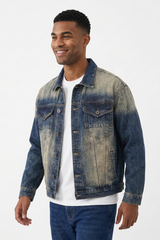 Men's Western Retro Color Block Classic Fit Denim Jacket