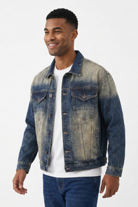 Men's Western Retro Color Block Classic Fit Denim Jacket