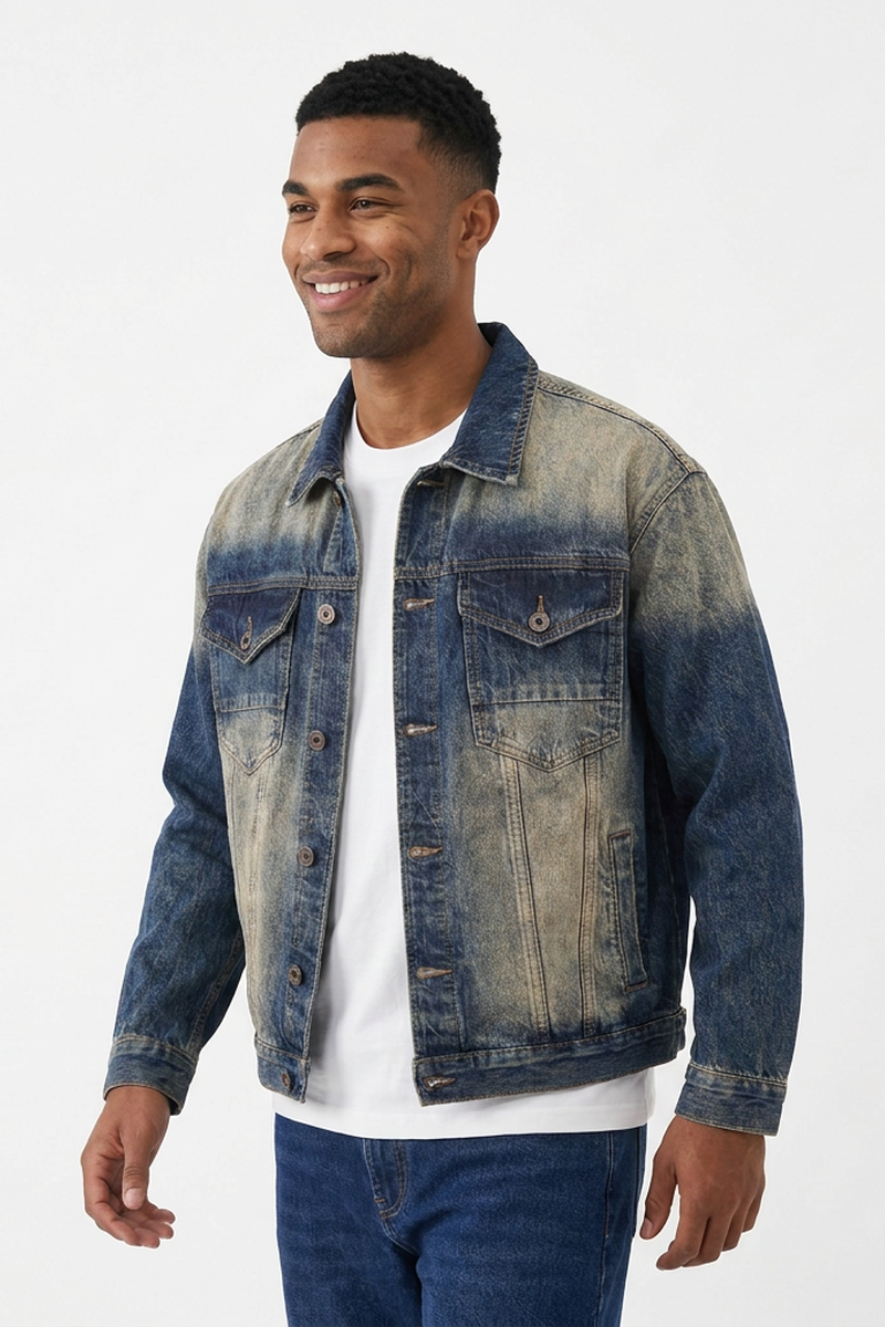 Men's Western Retro Color Block Classic Fit Denim Jacket