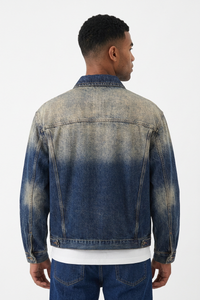 Men's Western Retro Color Block Classic Fit Denim Jacket