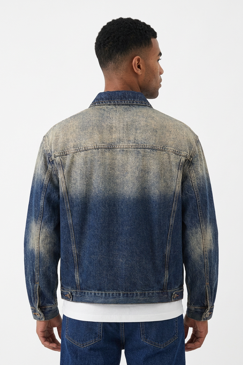 Men's Western Retro Color Block Classic Fit Denim Jacket