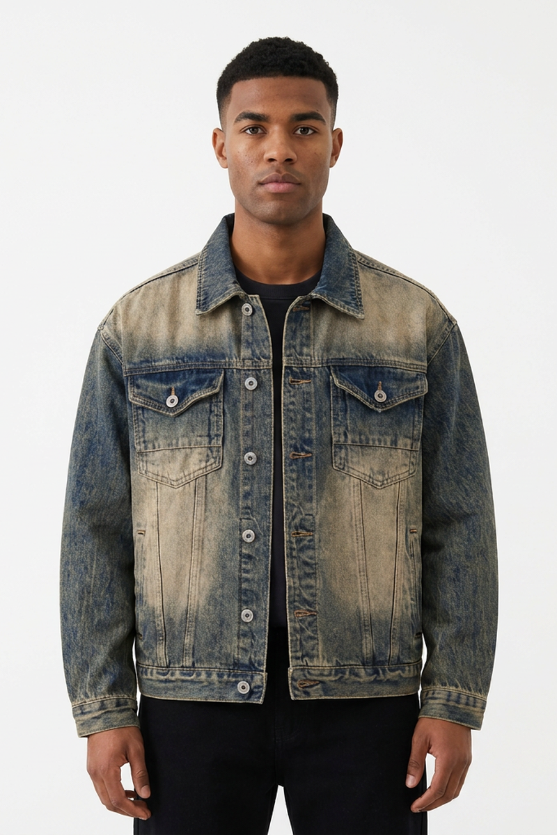 Men's Western Retro Color Block Classic Fit Denim Jacket