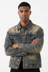 Men's Western Retro Color Block Classic Fit Denim Jacket