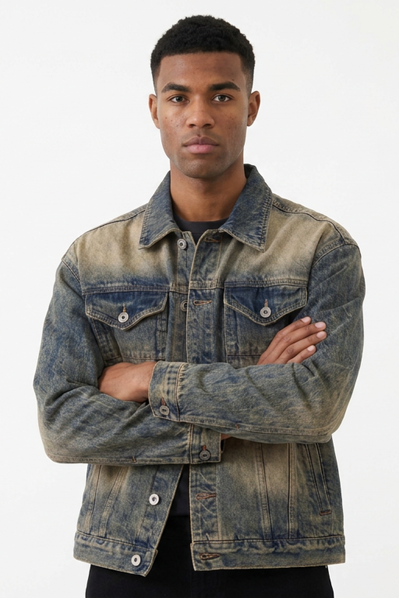 Men's Western Retro Color Block Classic Fit Denim Jacket