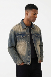 Men's Western Retro Color Block Classic Fit Denim Jacket