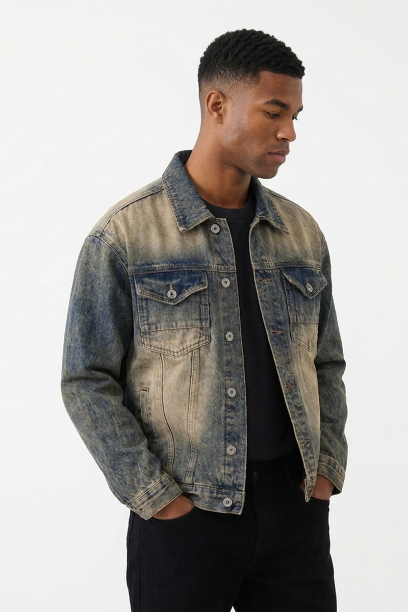 Men's Western Retro Color Block Classic Fit Denim Jacket