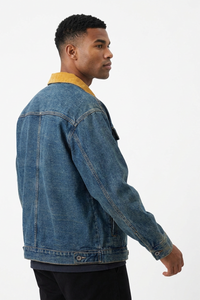 Men's Retro Contrast Collar Asymmetric Pocket Denim Jacket