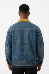 Men's Retro Contrast Collar Asymmetric Pocket Denim Jacket