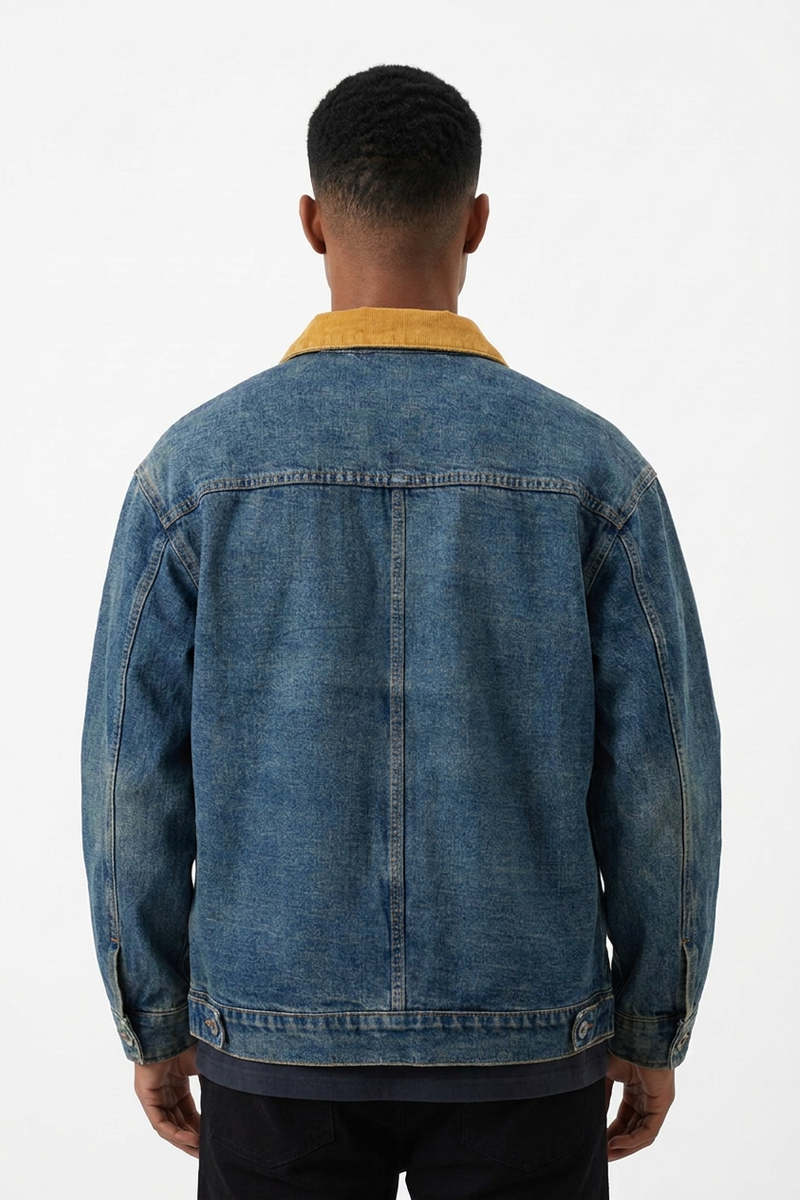Men's Retro Contrast Collar Asymmetric Pocket Denim Jacket