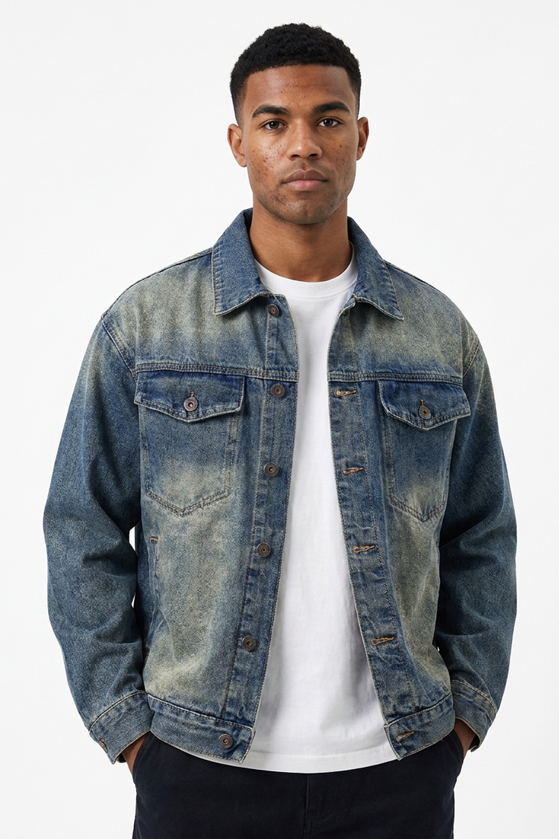 Men's Fall Western Washed Color Block Denim Jacket