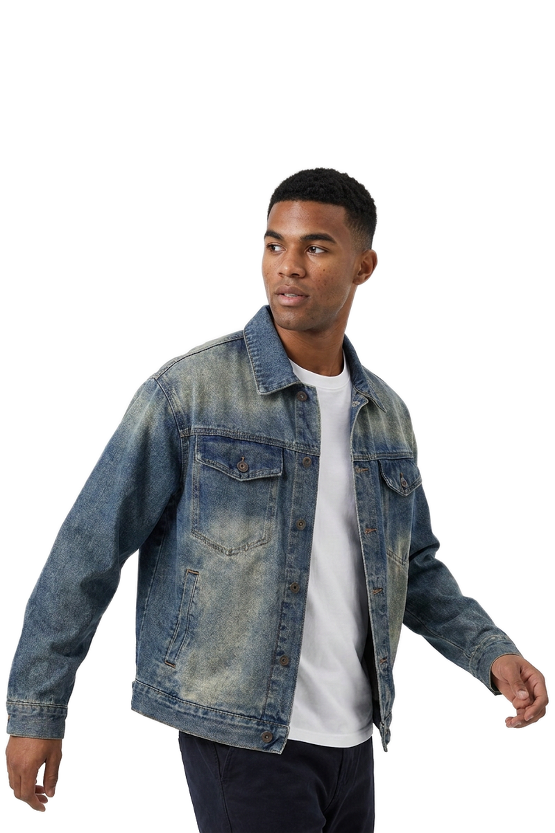 Men's Fall Western Washed Color Block Denim Jacket