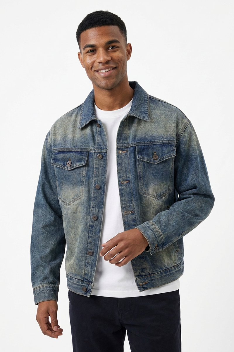 Men's Fall Western Washed Color Block Denim Jacket