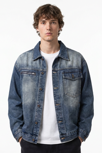 Men's Classic Vintage Asymmetric Pockets Denim Jacket