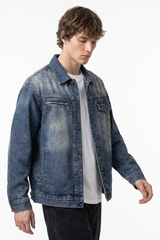 Men's Classic Vintage Asymmetric Pockets Denim Jacket
