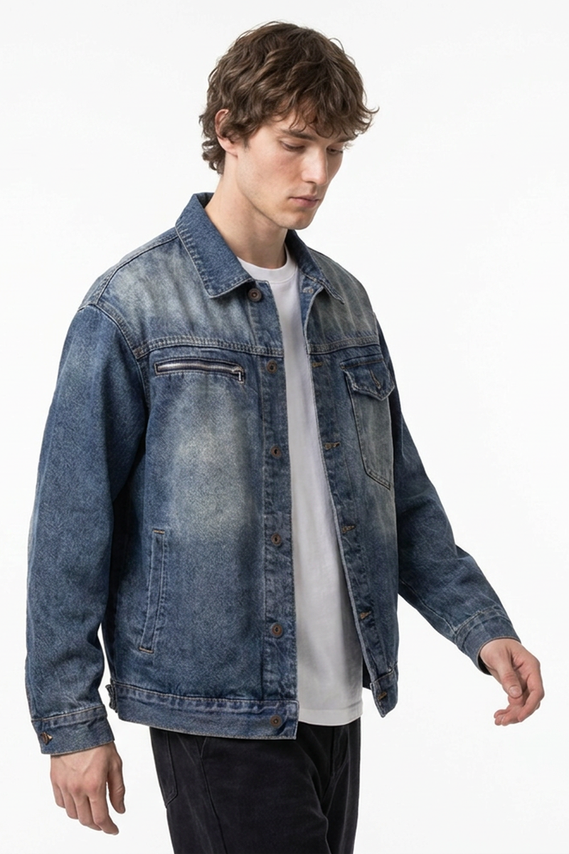 Men's Classic Vintage Asymmetric Pockets Denim Jacket