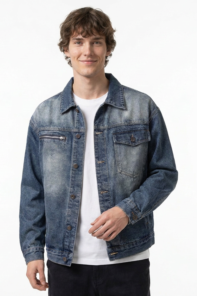 Men's Classic Vintage Asymmetric Pockets Denim Jacket