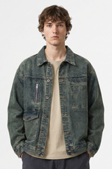Men's Vintage Asymmetrical Pocket Denim Jacket