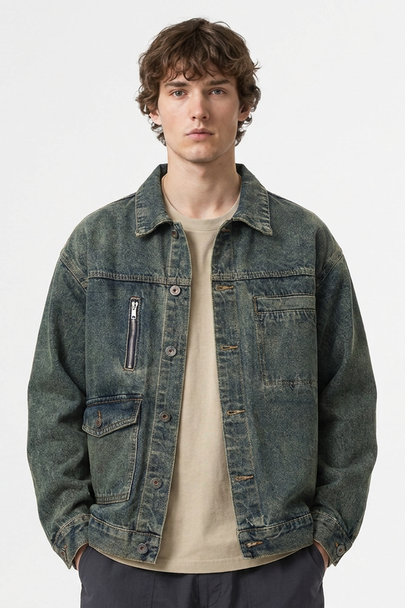 Men's Vintage Asymmetrical Pocket Denim Jacket