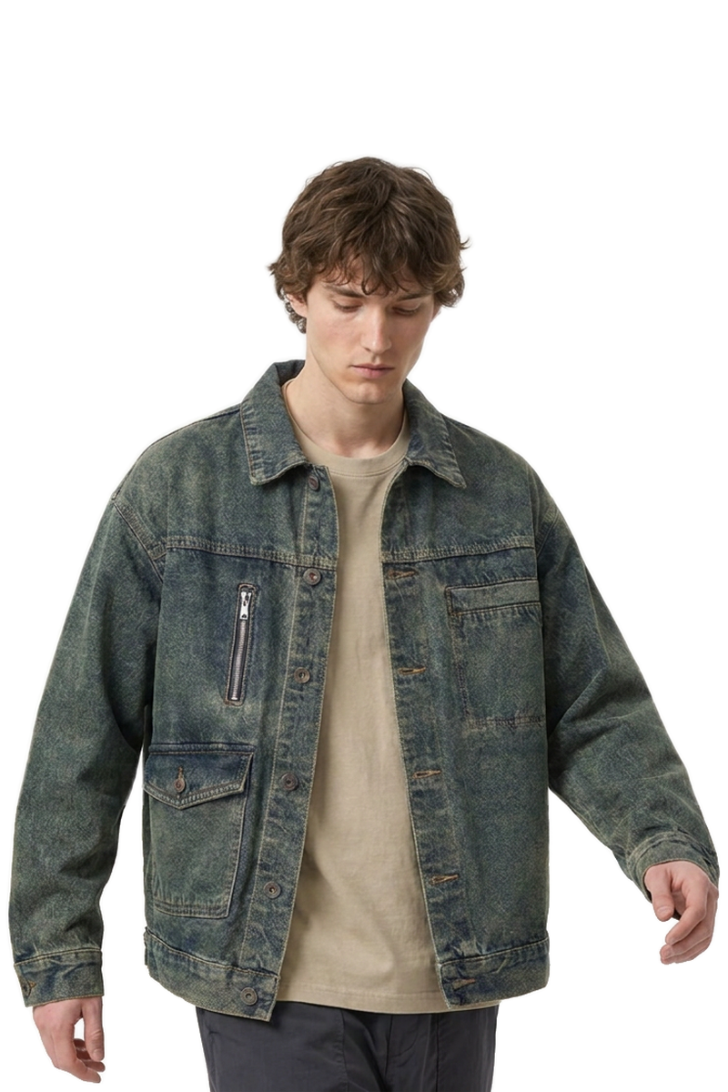 Men's Vintage Asymmetrical Pocket Denim Jacket