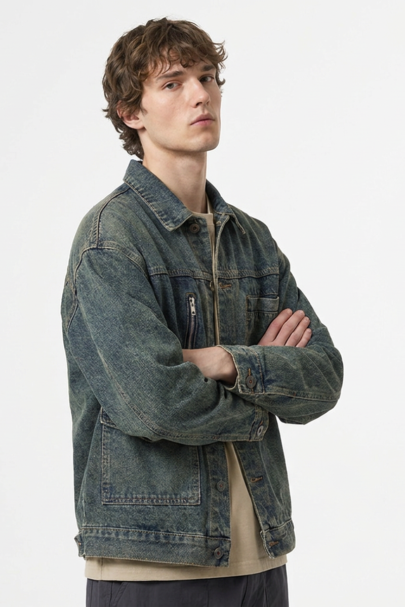 Men's Vintage Asymmetrical Pocket Denim Jacket