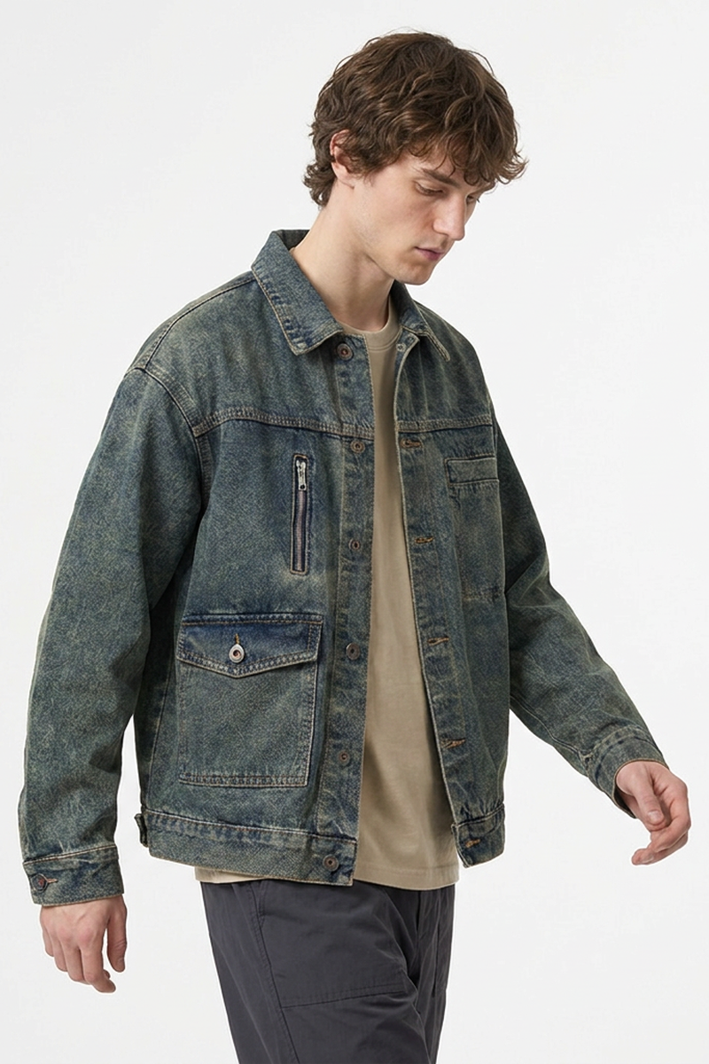Men's Vintage Asymmetrical Pocket Denim Jacket