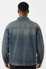 Men's Vintage Washed Relaxed Fit Utility Pocket Denim Jacket