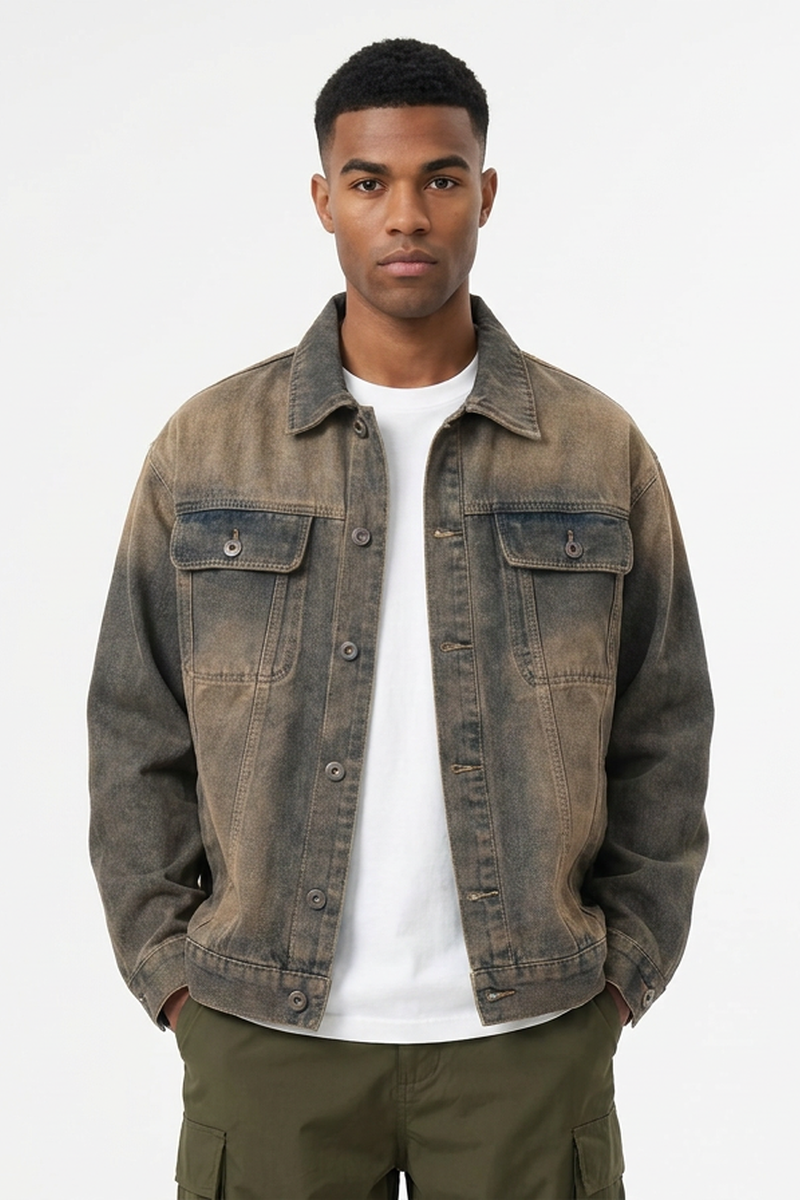 Men's Retro Dirty Wash Wasteland Style Denim Jacket