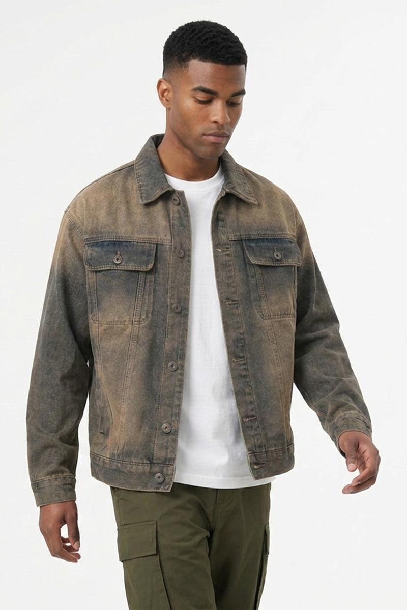 Men's Retro Dirty Wash Wasteland Style Denim Jacket