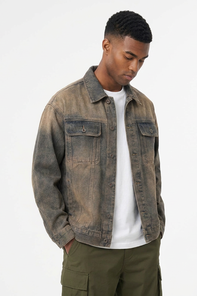 Men's Retro Dirty Wash Wasteland Style Denim Jacket