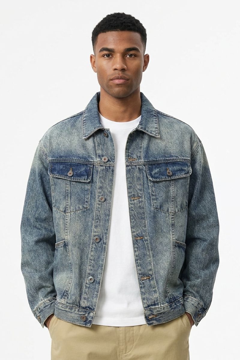 Men's Fall Vintage Washed Heavyweight Denim Jacket