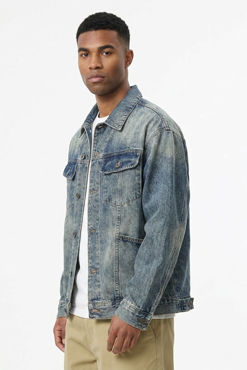 Men's Fall Vintage Washed Heavyweight Denim Jacket