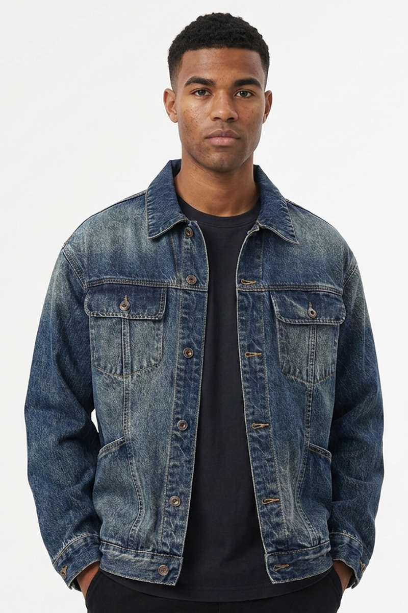 Men's Fall Vintage Washed Heavyweight Denim Jacket