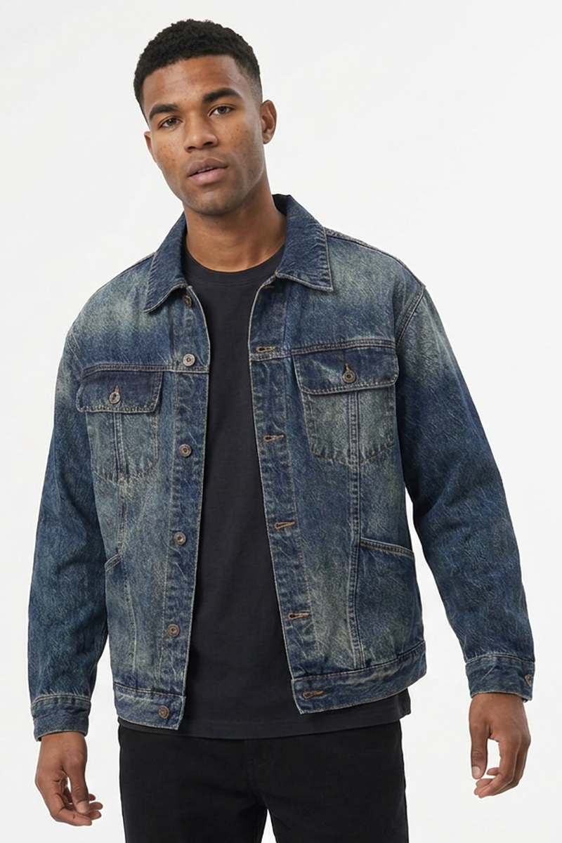 Men's Fall Vintage Washed Heavyweight Denim Jacket