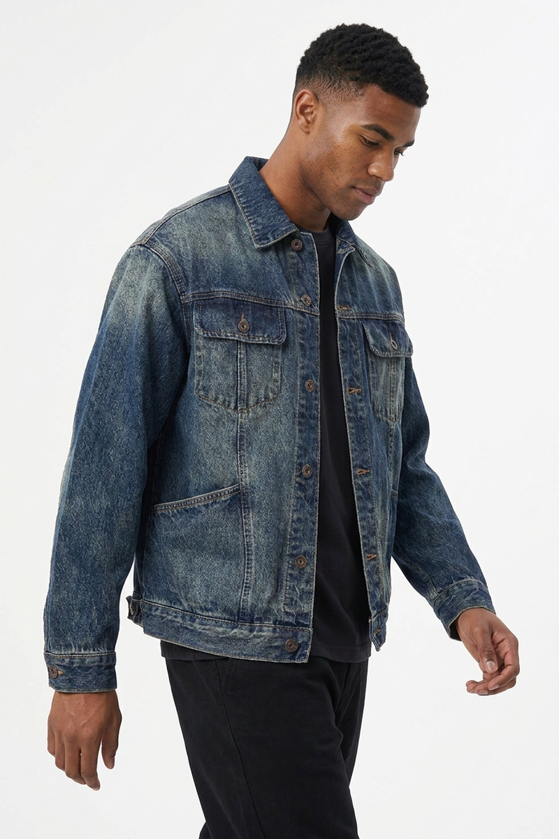 Men's Fall Vintage Washed Heavyweight Denim Jacket