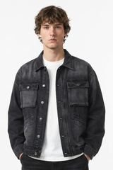 Men's Retro Multi-Pocket Workwear Washed Denim Jacket