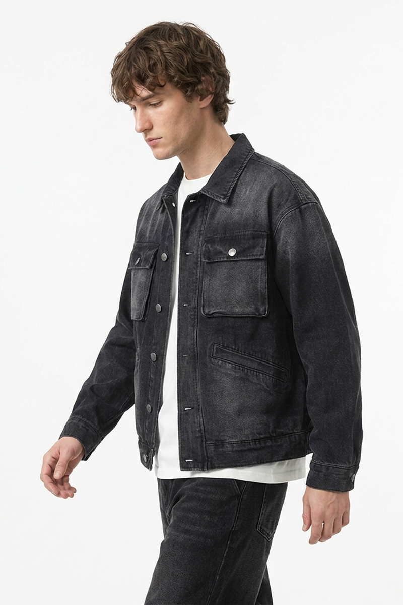 Men's Retro Multi-Pocket Workwear Washed Denim Jacket