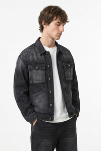 Men's Retro Multi-Pocket Workwear Washed Denim Jacket