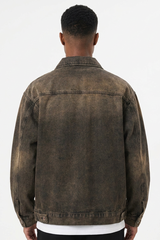 Men's Vintage Washed Zip-Up Loose Fit Utility Denim Jacket