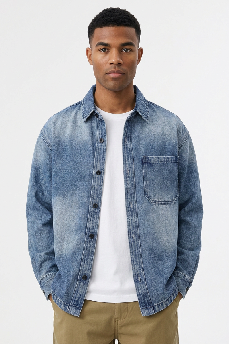 Men's Relaxed Fit Classic Loungewear Denim Shirt Jacket