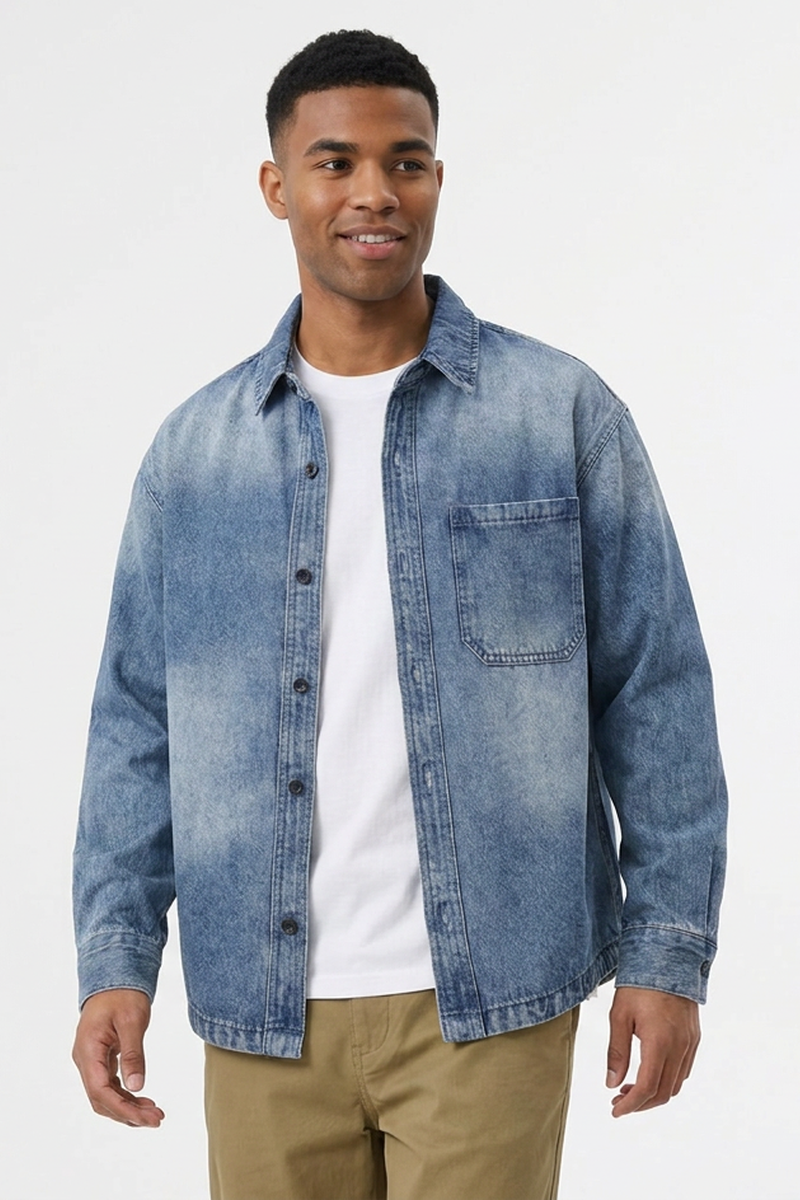 Men's Relaxed Fit Classic Loungewear Denim Shirt Jacket
