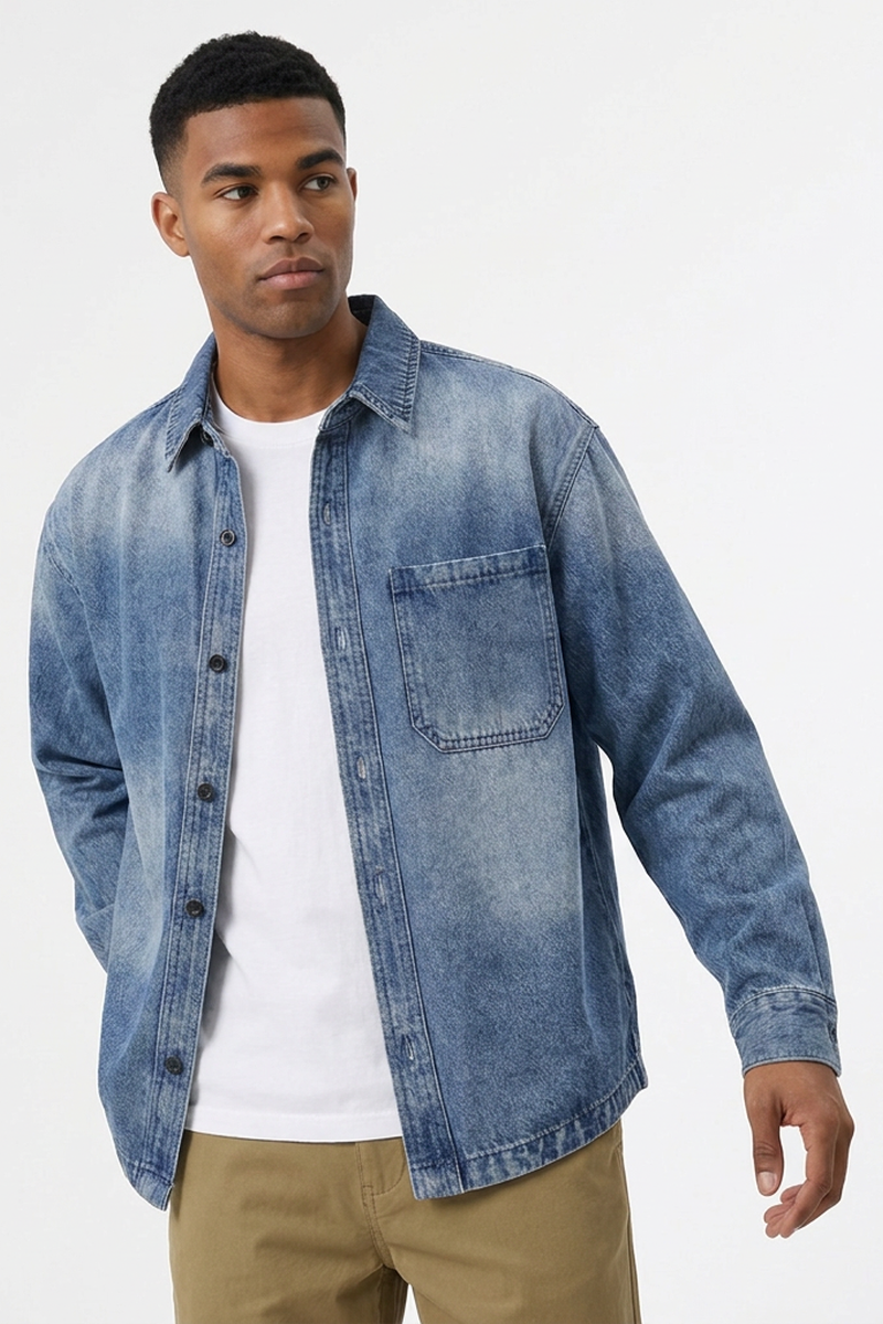 Men's Relaxed Fit Classic Loungewear Denim Shirt Jacket