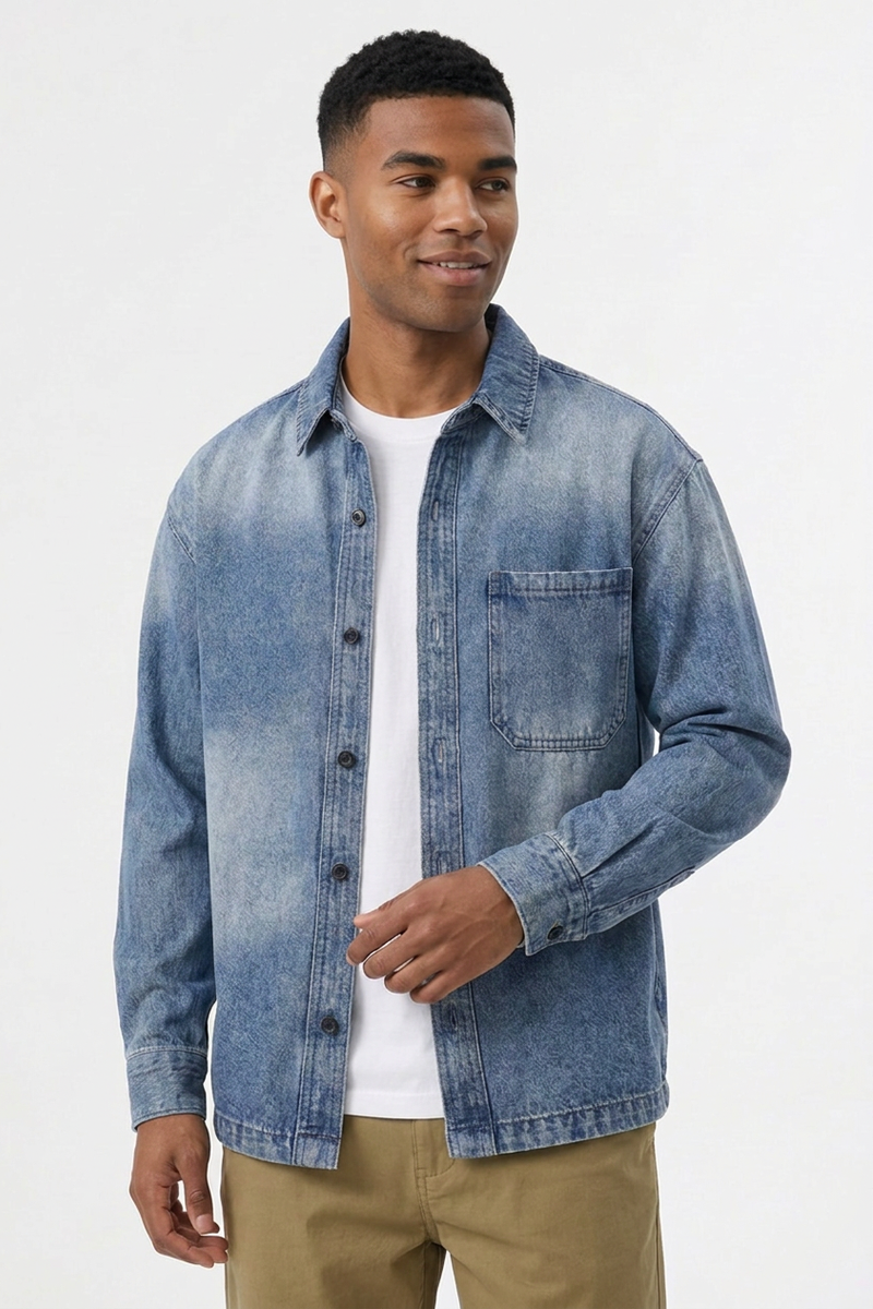 Men's Relaxed Fit Classic Loungewear Denim Shirt Jacket