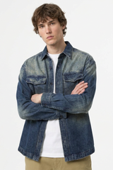 Men's Fall Vintage Washed Color Block Denim Shirt Jacket