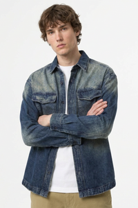 Men's Fall Vintage Washed Color Block Denim Shirt Jacket