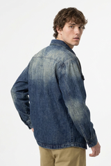 Men's Fall Vintage Washed Color Block Denim Shirt Jacket