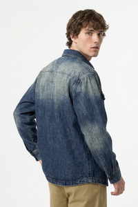 Men's Fall Vintage Washed Color Block Denim Shirt Jacket