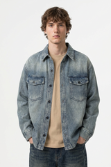 Men's Retro Washed Classic Loungewear Denim Shirt Jacket