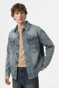 Men's Retro Washed Classic Loungewear Denim Shirt Jacket