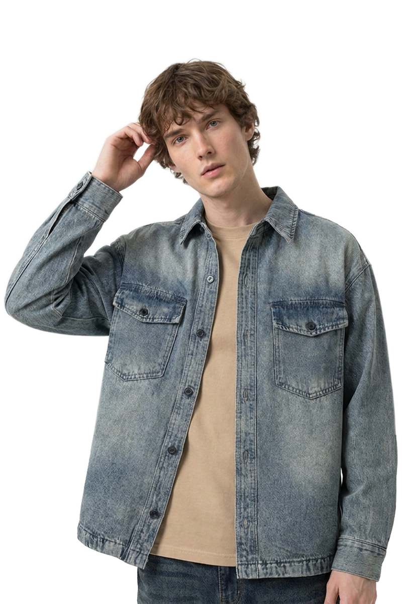 Men's Retro Washed Classic Loungewear Denim Shirt Jacket